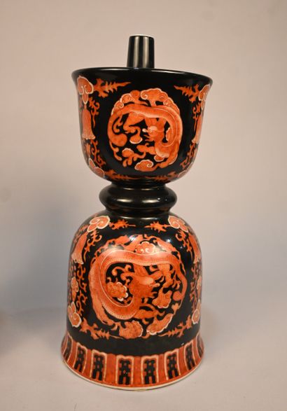 Pair of Chinese-style porcelain candlesticks...