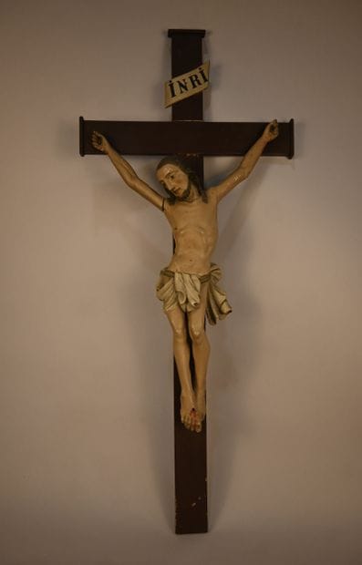 Carved and polychromed wooden Christ on the...