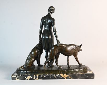 Art Deco bronze sculpture of a woman with...