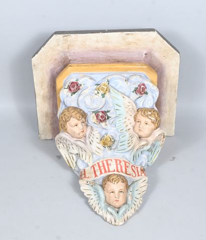 Neo-Gothic polychrome plaster wall console...