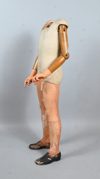 Wood and canvas articulated workshop mannequin,...