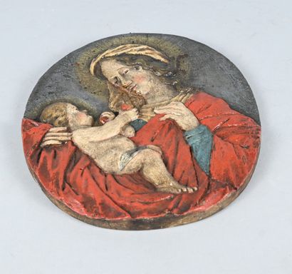 Carved and polychromed wooden wall plaque...