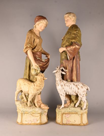 Royal Dux (Bohemia) - Pair of polychrome...