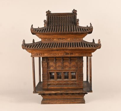 Chinese architectural model in carved wood,...