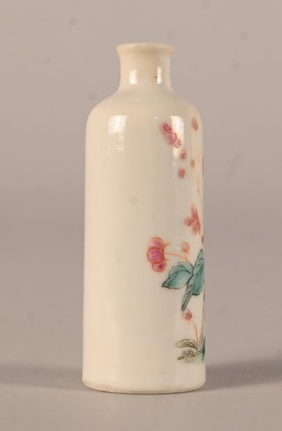 Porcelain snuff bottle with polychrome floral...