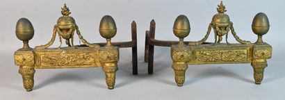 Pair of Louis XVI ormolu andirons decorated...