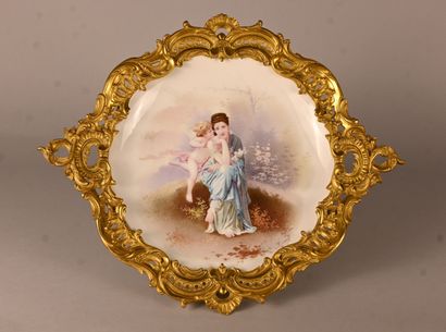 Porcelain dish mounted in gilt bronze, signed...