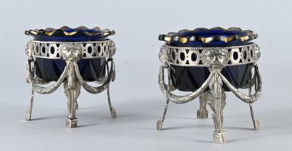 Pair of solid silver and cobalt-blue glass...