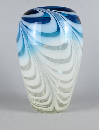Blue and white Murano glass vase with mezza...