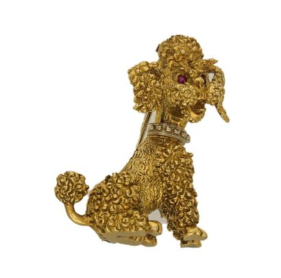 Poodle dog ruby brooch, mid 20th century
Set...