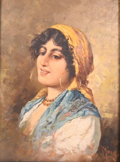 Portrait of a Young Gypsy Girl, oil on panel...