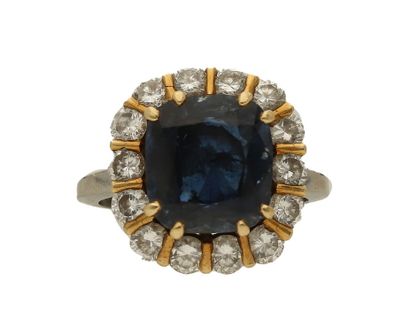 Sapphire and diamond cluster ring, late 20th...