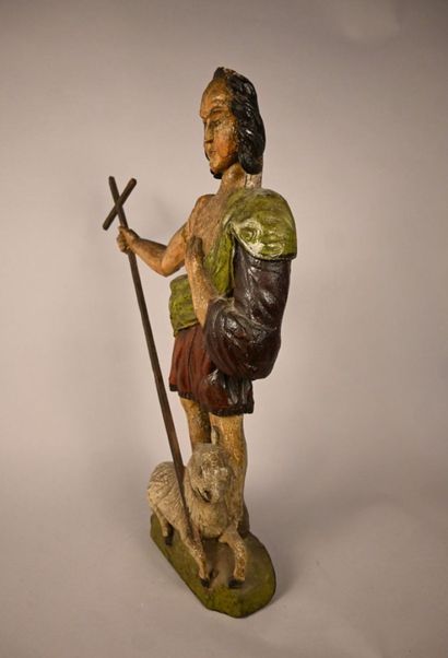 Saint John the Baptist with sheep, polychrome...