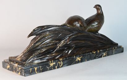 Art Deco bronze group of partridges signed...