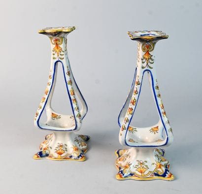 Pair of openwork candlesticks in Desvres...