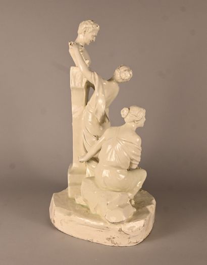 Allegorical group with faun in glazed earthenware,...
