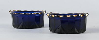 Pair of solid silver and cobalt-blue glass...