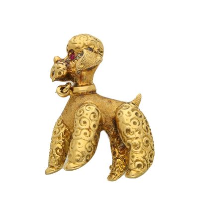 Poodle dog ruby brooch, mid 20th century
Set...