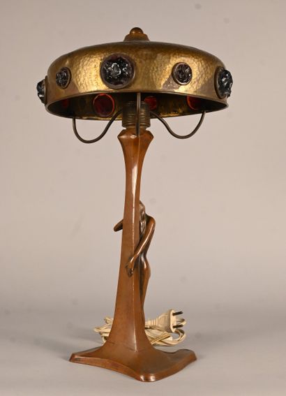 Art nouveau table lamp with female figure...