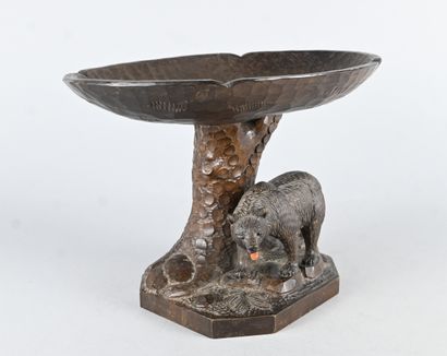 Carved wooden Black Forest bowl with bear,...