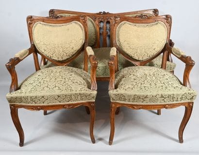 Carved wood Art Nouveau lounge set attributed...