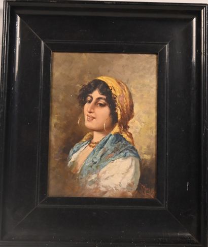 Portrait of a Young Gypsy Girl, oil on panel...