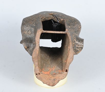 Cast iron dog head, part of a gargoyle or...