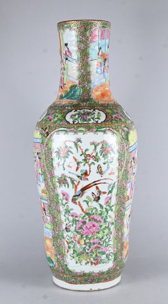 Canton porcelain baluster vase decorated...