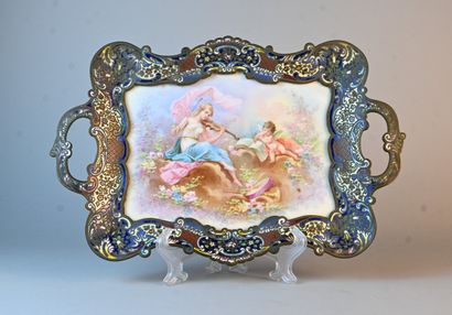 Bronze tray with champlevé decoration and...