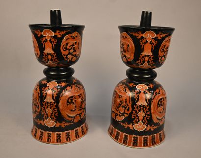Pair of Chinese-style porcelain candlesticks...