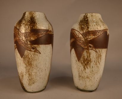 Pair of acid-etched glass Legras vases -...