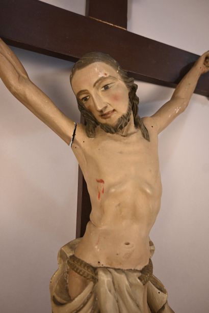 Carved and polychromed wooden Christ on the...