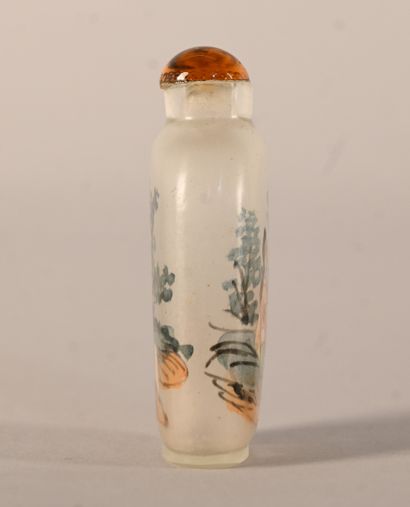 Snuff bottle in glass painted on the inside...