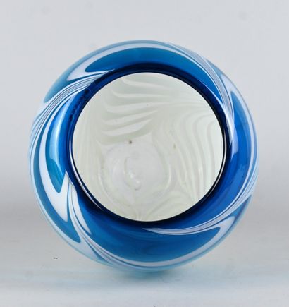Blue and white Murano glass vase with mezza...