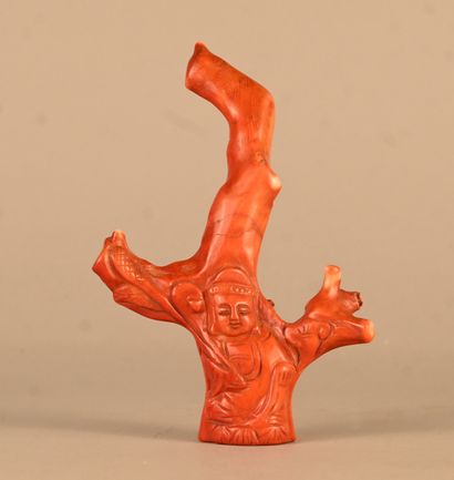 Figure chinoise en corail rouge sculpté –...