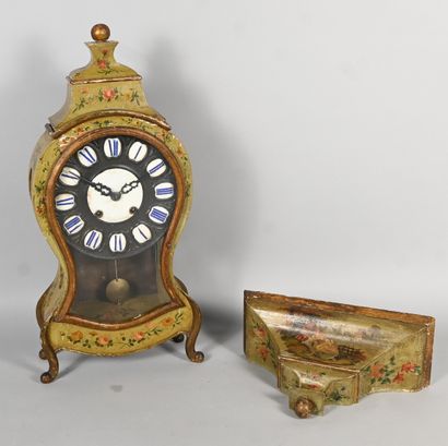 Wall clock with console in painted wood and...