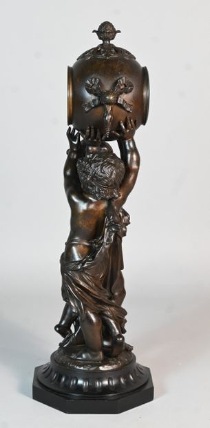 Napoleon III-style clock sculpture in patinated...
