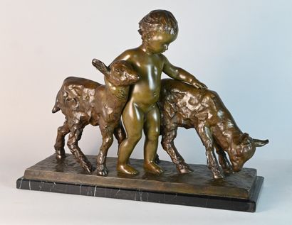 Group in patinated bronze signed Fath, Etling...