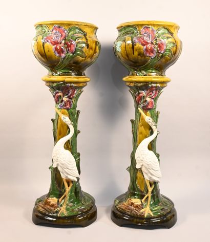 Pair of monumental planters on earthenware...