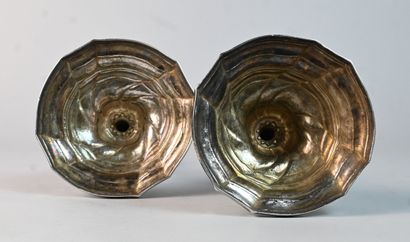 Pair of Louis XV style silver candlesticks,...