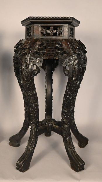 Pair of Chinese carved wood sellettes, late...