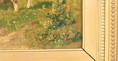 Genre painting with shepherd and sheep, oil...