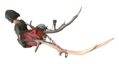 German Lüsterweibchen in carved wood and...