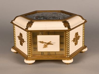 Hexagonal gilt bronze and ivory box with...