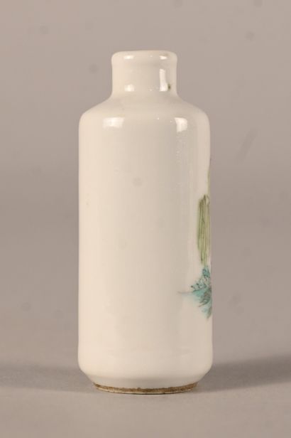 Porcelain snuff bottle with bird and landscape...