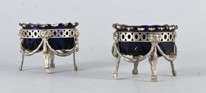 Pair of solid silver and cobalt-blue glass...