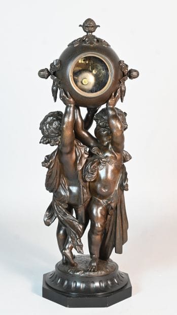 Napoleon III-style clock sculpture in patinated...