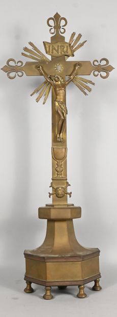 Large bronze altar crucifix, Christ on the...