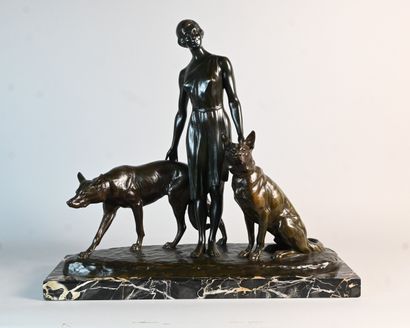 Art Deco bronze sculpture of a woman with...