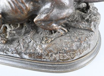 Bronze group of two pheasant hunting dogs,...